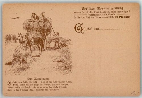 W1000 Berlin Mitte Berliner Morgen Zeitung , Der Landmann Landwirtschaft Heuernte AK Zeitung 1905