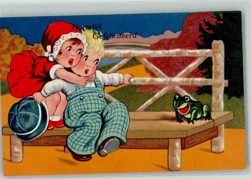 1934 Geburtstag Kind Angst Parkbank AK