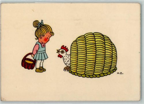 1952 sign. Helena Zmatlikova Ostern Huhn als Schnecke AK