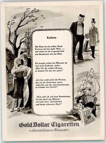 Gold Dollar Cigaretten , Matrosenliebe Gedicht "Kathrin" Ziehharmonika AK
