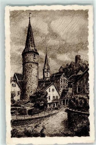 Gemünden Südostturm Stadtkirchenturm Radierung