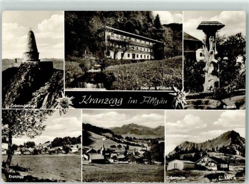 Kranzegg Pension Haus am Wildbach Grüntendenkmal Brunnen Grüntenalm Kühe Edelweiß