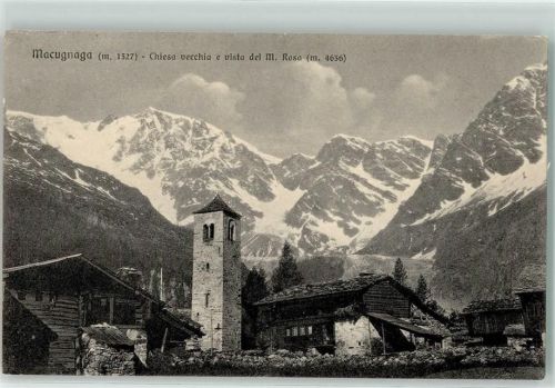 Macugnaga Chiesa vecchia e vista del M. Rosa