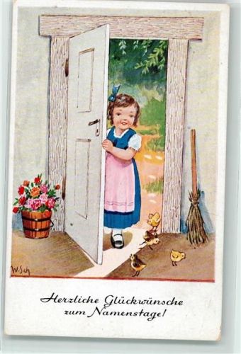 1941 Namenstag Kind öffnet eine Tür - Überraschung AK