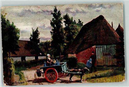 sign. Gerstenhauer Milchkannen abholen Beruf Hundekarren 1909 Künstlerkarte