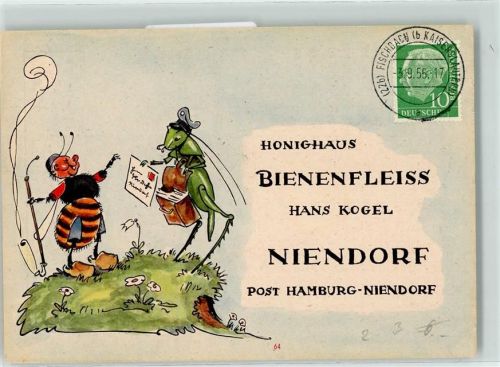 1955 Honighaus Bienenfleiss - Biene und Grille vermenschlicht