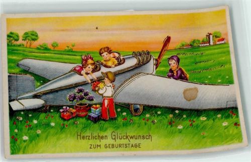 Geburtstag Segelflugzeug Kinder Golddruck AK