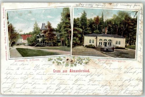 Bad Alexandersbad 1904 Kursaal u. Schloss Badehaus mit Quelle