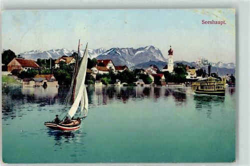 82402 W8124 Seeshaupt 1910 Künstlerkarte Starnberger See Segelboot Dampfer
