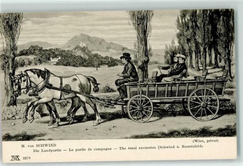 Die Landpartie Kutsche Bauernwagen Tiergespann AK