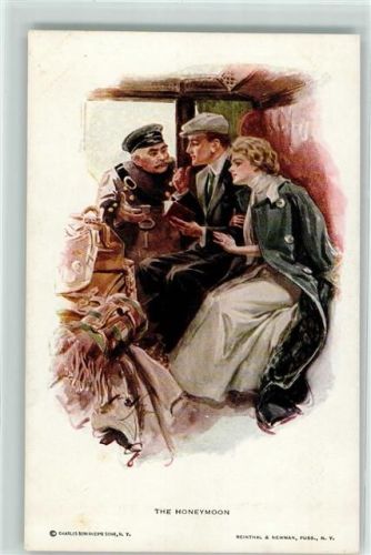 Nr. 189 The Honeymoon , Eisenbahnabteil Schaffner Hochzeitsreise Reinthal u. Newman Künstlerkarte
