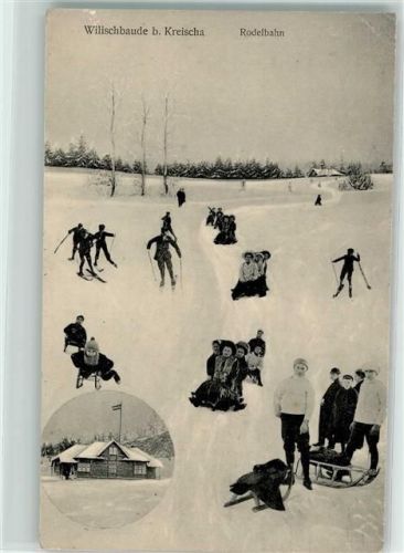 Hermsdorf Winter Gasthaus Wilischbaude Rodelbahn Schlitten Skifahren