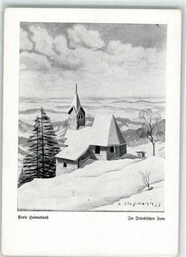 Lauf Im Fränkischen Jura Serie Heimatland Kirche Schnee sign. E. Stegmann