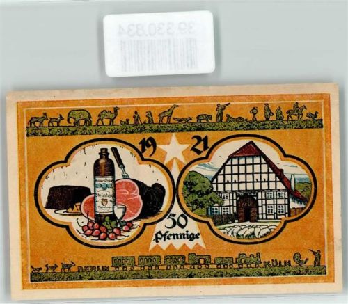 Steinheim Notgeld 50 Pfennig Eisenbahn Fachwerkhaus Schinken Radieschen Stern Stadtsparkasse