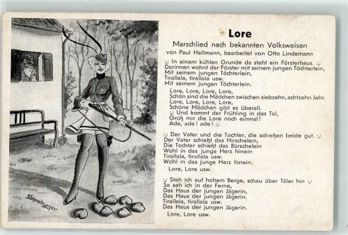 Lore sign. Schamburger Jägerin mit Gewehr