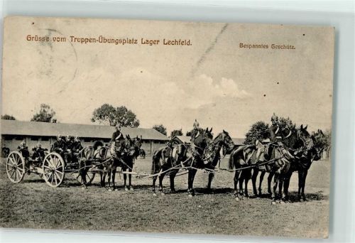 Lager Lechfeld 1909 Bespanntes Geschütz Pferde Soldaten Pickelhaube Truppen Übungsplatz