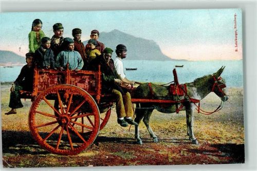 1907 Karren mit Volkstypen Tiergespane AK