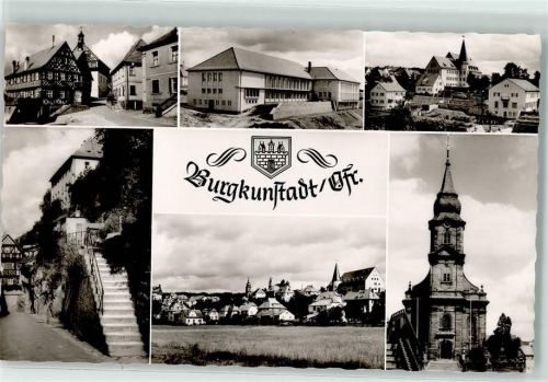 96224 W8622 Burgkunstadt Foto AK Rathaus Kirche St.Heinrich und Kunigunde Wappen