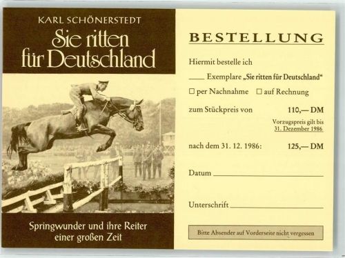 1986 Karl Schönerstedt - Zeitschrift : Sie ritten für Deutschland - Werbung