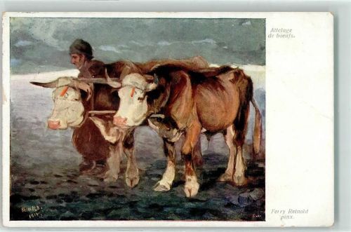 1933 sign. Ferry Reinold - Tiergespann mit Rinder - Landwirtschaft