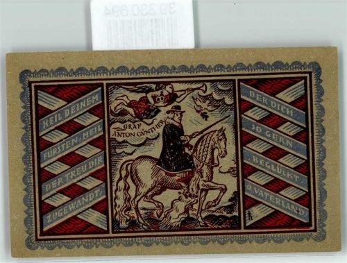 Oldenburg Notgeld 50 Pfennig Wappen Krone Löwe Graf Anton Günther Pferd Schwert Engel Vogel