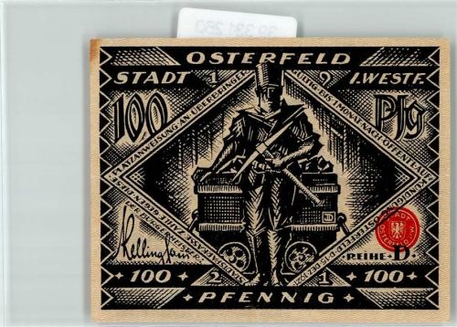 Osterfeld Notgeld 100 Pfennig Bergbau Mann Bett Kerze