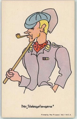 WK II Comic Stabsgefangene Printed by War Prisonniers Aid, Y.M.C.A. Kriegsgefangenenkarte