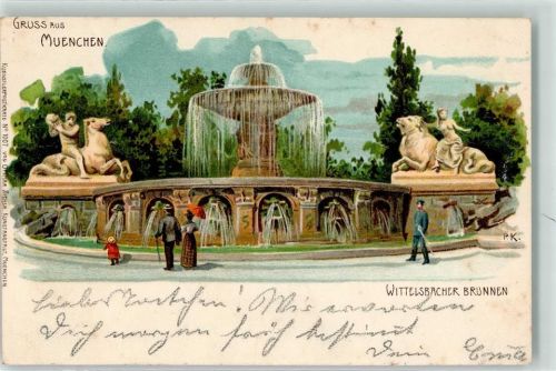 W8000 München Nr. 1007 Wittelsbacher Brunnen sign. P.K. Zieher Ottmar 1901 Lithographie / Künstlerkarte