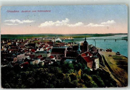 Graudenz 1915 Ausblick vom Schlossberg Brücke Fabrik Kirche Turm