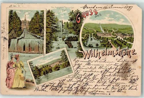 Wilhelmshöhe 1897 Aquadukt-Wasserfall Cascaden Schloß Wilhelmshöhe Lithographie