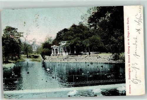 Antwerpen 1905 Zoologie , le Grand Etang et la Cage aux Oura