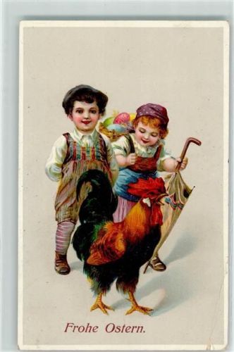 1910 Hahn , Kinder Regenschirm Ostereier , Ostern AK