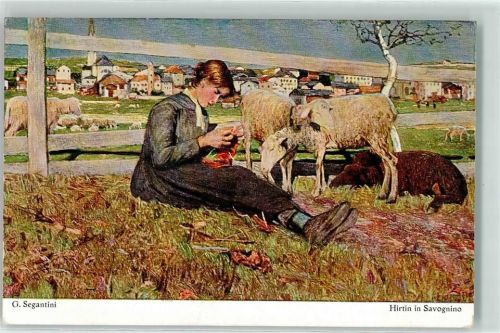 1927 Hirtin in Savognino Hirt Schafe stricken AK