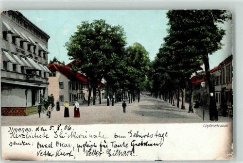 Ilmenau 1906 Lindenstraße Gasthaus Tanne Allee Laterne Frau Mann Kind