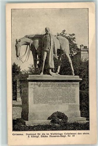 Grimma Denkmal Weltkrieg Gefallene des ehem. 2. Königl. Sächs. Husaren Regt. Nr. 19