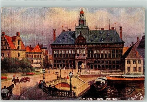 Emden Tuck`s Oilette Kollektion Deutsche Städte Serie Emden No. 185 B das Rathaus sign. Siehl