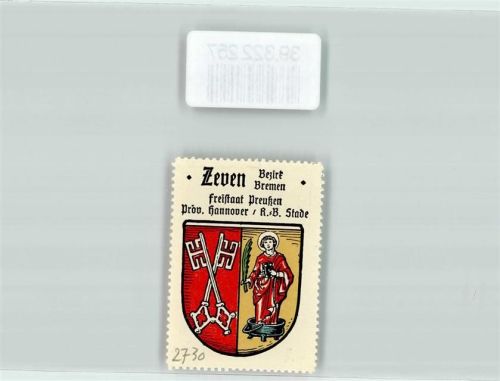 Zeven Vignette Wappen Freistaat Preußen Prov. Hannover R. B. Stade