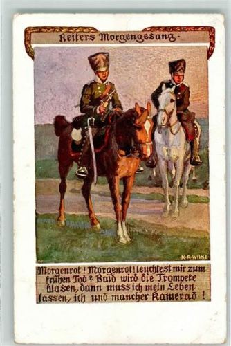 1913 Volksliederkarten Nr. 1 Morgenrot - Kavallerie sign. K.A. Wilke