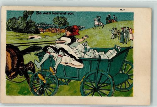 1914 Nr. 6956 Humor Bauernwagen Pferd galoppiert los - Soldaten Militär