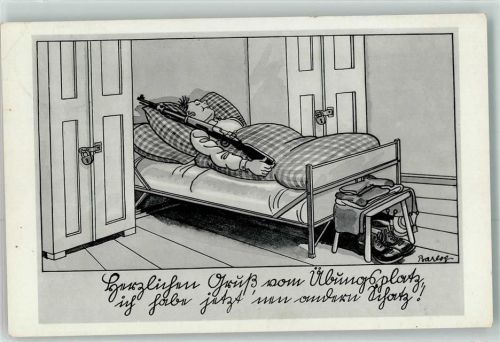 Humor Soldat Bett Gewehr Spruch Verlag Driesen D 1490