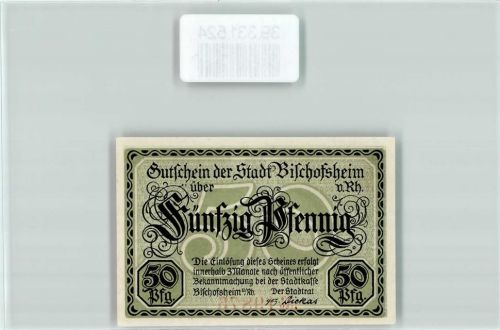 Bischofsheim Notgeld Gutschein 50 Pfennig