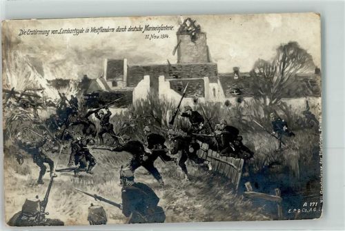 1914 Die Erstürmung von Lombartzyde in Westflandern durch Marineinfanterie