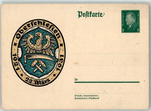 Oberschlesien 22. März 1921 1931 Adler hammer Wappen Gold Blau