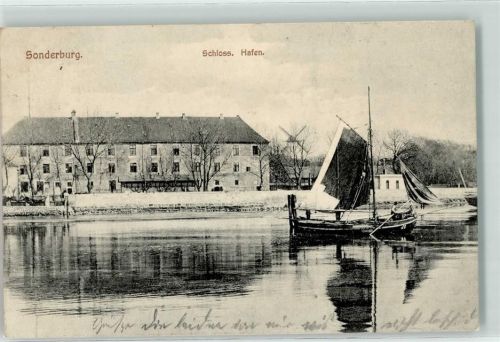 Sonderburg 1916 Schloss Hafen Segel Boot Schiff