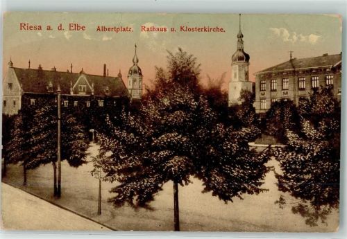 Riesa 1915 Albertplatz Rathaus Klosterkirche