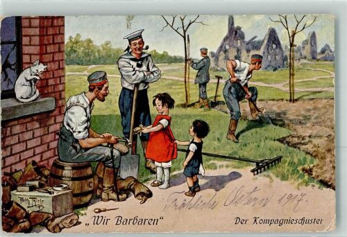 1917 Wir Barbaren Matrosen Katze Soldaten Feldpost Munitions Kolonne Nr.818 Verlag Dietrich Nr.151-2