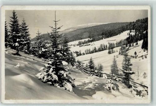 Frydek-Mistek Slezske Beskydy Schnee Winter Ort lt. Stempel