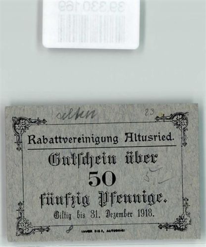Altusried Notgeld Gutschein über 50 Pfennig Rabattvereinigung Altusried Nr.8204