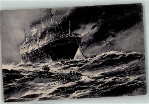 1916 Torpedierter englischer Handelsdampfer im Kanal wird von der Mannschaft verlassen Rettungsboot Wohlfahrtskarte deutscher Veteranen