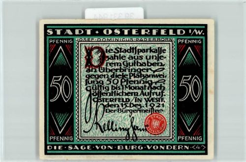 Osterfeld Notgeld 50 Pfennig Sage von der Burg Vondern